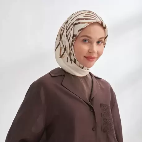 ARMANDA - 4353 Rora Desen Twill İpek Eşarp - Kahve