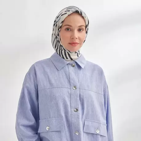 ARMANDA - 4353 Rora Desen Twill İpek Eşarp - Lacivert