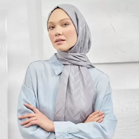 ARMANDA - İtalyan Jakar Zigzag Desen Şal - Gri