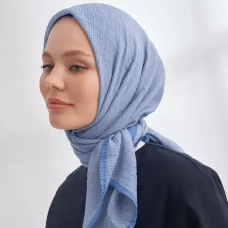 ARMANDA - 3353 Müslin Biyeli Eşarp - Kot Mavisi
