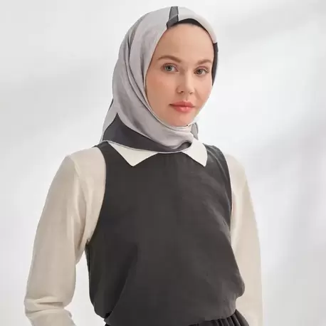 ARMANDA - 4355 İnaya Desen Twill İpek Eşarp - Füme-Gri