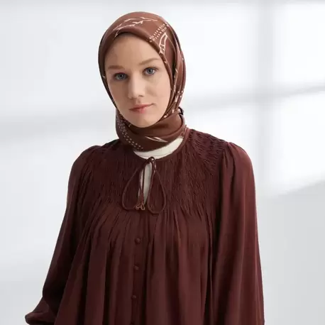 ARMANDA - 4313 Çift Taraflı Muse Desen Twıll İpek Eşarp - Vizon-Kahve