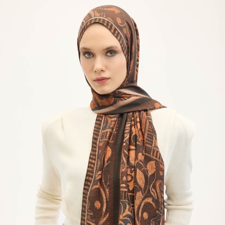 SİLK HOME - Urban Hours Antik Koyu Kahve Mayda Şal 190x70