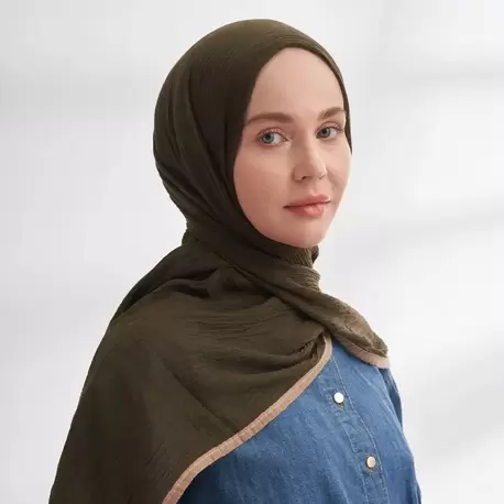ARMANDA - 3352 Müslin Biyeli Şal - Koyu Haki