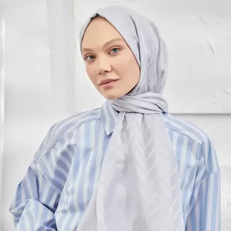 ARMANDA - İtalyan Jakar Zigzag Desen Şal - Gümüş