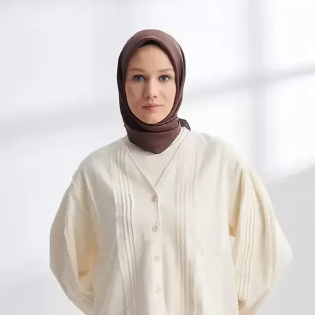 ARMANDA - 4400 Premium Twill İpek Eşarp - Acı Kahve
