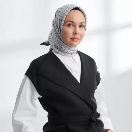 ARMANDA- 4306 Orbıs Desen Twıll İpek Eşarp - Gümüş