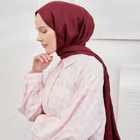 ARMANDA - İtalyan Jakar Geometrik Desen Şal - Bordo