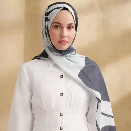 ARMANDA- 3383 İpek Pamuk Sarah Desen Şal - Siyah Gümüş