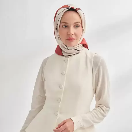 ARMANDA - 4355 İnaya Desen Twill İpek Eşarp - Taş-Bordo