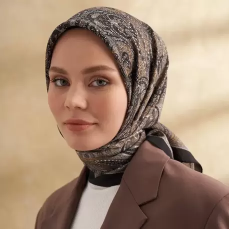 ARMANDA - 3155 Vintage Desen Eşarp - Siyah Dore