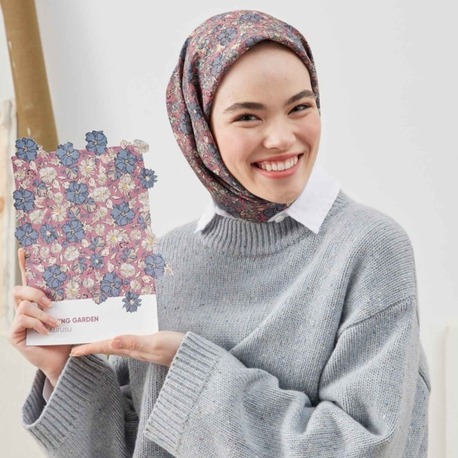 FRESH SCARFS - Blooming Garden Desen Pamuk İpek Eşarp - Gül Kurusu