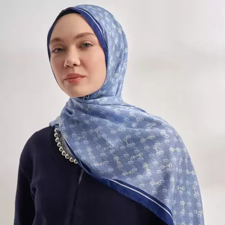 ARMANDA - 3361 Monogram Desen Şal - Bebe Mavisi