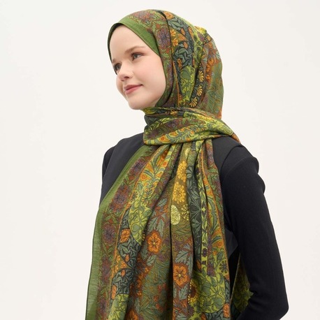 SİLK HOME - Urban Hours Floral Motif Desen Yeşil Mayda Şal 190x70