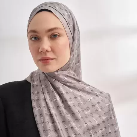 ARMANDA - 3361 Monogram Desen Şal - Açık Gri