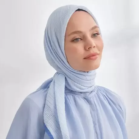 ARMANDA - 3353 Müslin Biyeli Eşarp - Bebe Mavisi