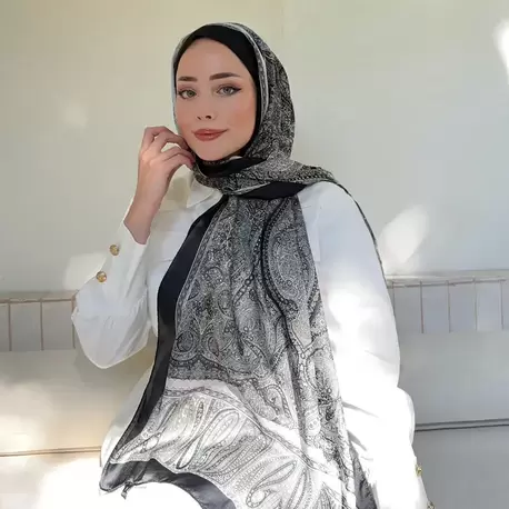 ARMANDA -6036 Etnik Desen Şal - Siyah Gri