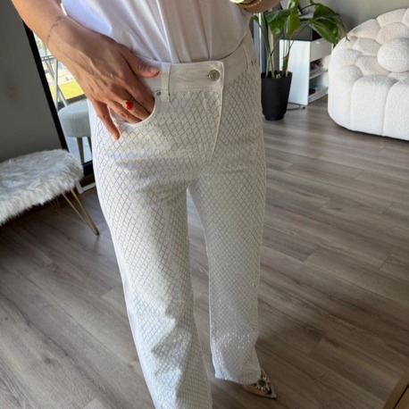 Full Taşlı Beyaz Jean 