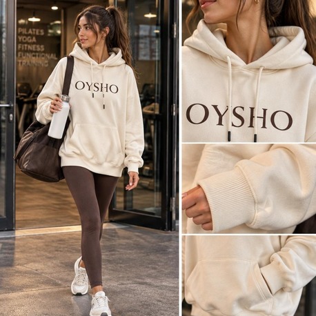 Marka Model Kapüşonlu Sweatshirt Bej