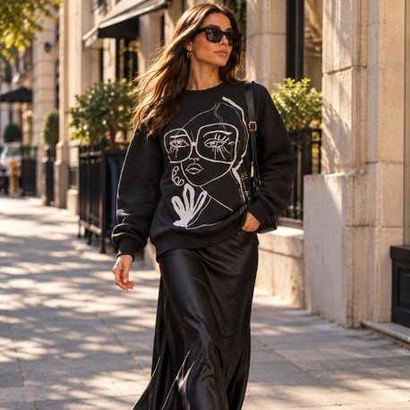 Siyah Baskılı Sweatshirt