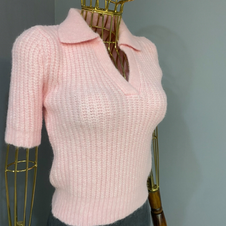 Polo yaka kısa kol triko pembe 