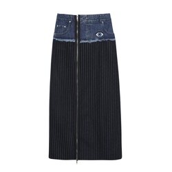 Fermuar Aksesuarlı Denim Matcli Midi Etek Lacivert