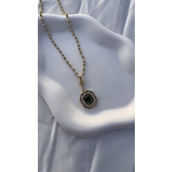 Yeşil Taşlı Gold Kolye