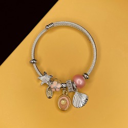 Pembe Midye Çelik Pandora Bileklik