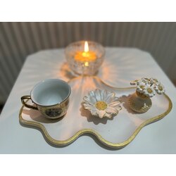 Gold detaylı papatyalı kahve sunumluk