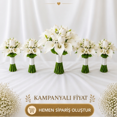 Gelin Buketi Seti 1 Gelin 4 Nedime Çiçeği