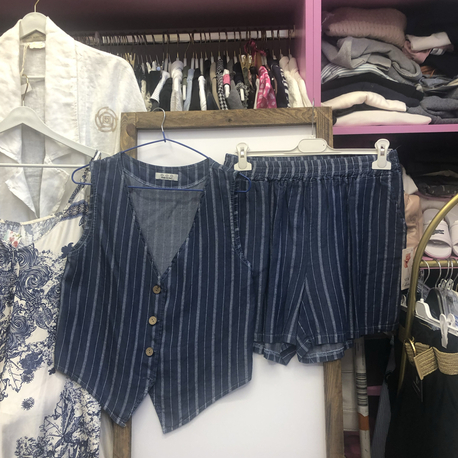 İthal tencel yelekli şort takım
