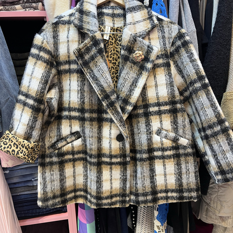 İthal yün leopar astarlı ceket