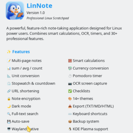 LinNote Software Support