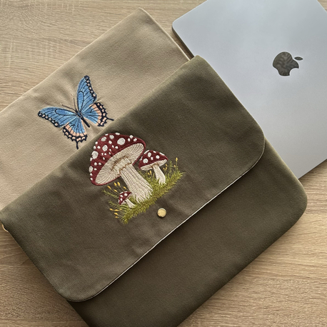 El Yapımı Nakışlı Laptop Çantası 13-14 inç Uyumlu | %100 Pamuk Gabardin Kumaş