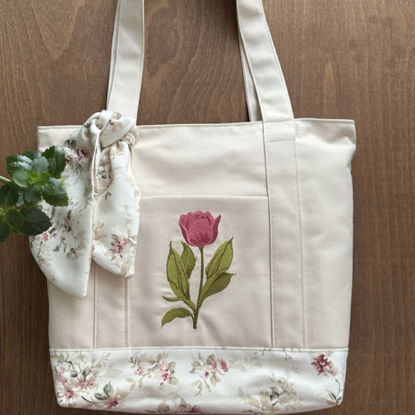 Nakışlı Duck Keten Tote Çanta – Çok Cepli – Fermuarlı