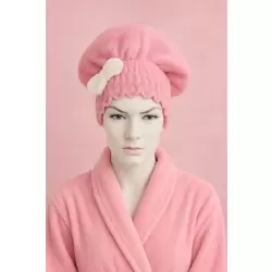 Saç Kurulama Banyo Duş Bonesi – %100 Pamuk , Fiyonklu Pembe