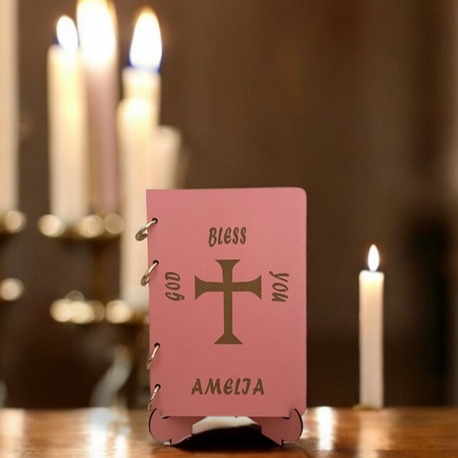  Kişiye Özel İsim Yazılı Ahşap Vaftiz Defteri - Pembe