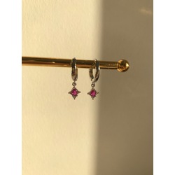 Pembe Taşlı Küçük Sallantılı Küpe 