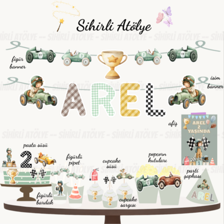 Vintage Arabalar Parti Seti