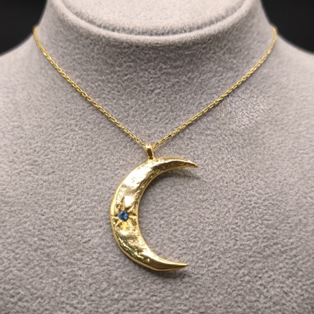 CC Silver 925 Ayar Gümüş Mavi Zirkon Taşlı Ay Kolye