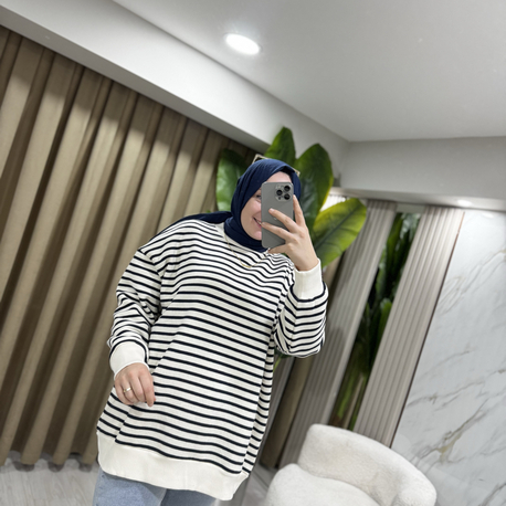 Ekru çizgili Sweatshirt 