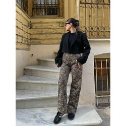 Leopar Desenli Palazzo Geniş Kesim Zara Kot Pantolon