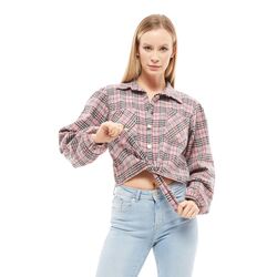 Ekoseli Fiyonklu Crop Oduncu Gömlek