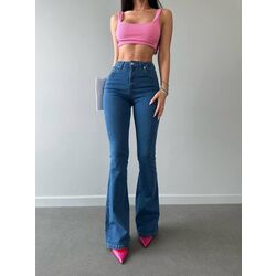 Indigo Mavi Flare Kot Pantolon