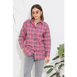 ince Çizgili Ekoseli Oversize Oduncu Gömlek