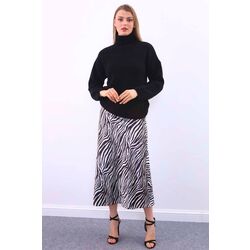 Zebra Desenli Midi Boy Pamuk Saten Etek