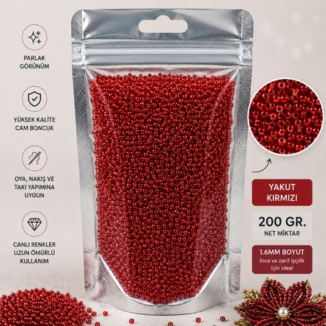 200 gr Yakut Kırmızı Cam Boncuk 