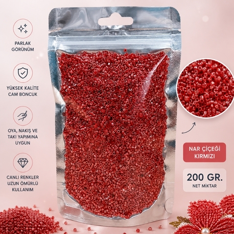 200 gr Nar Çiçeği Kırmızı Cam Boncuk 2mm 