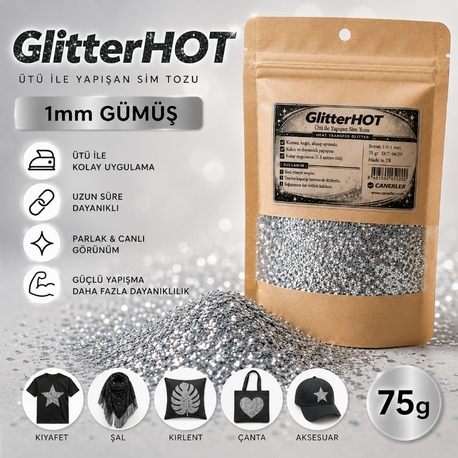 ütüyle Yapışan Toz Sim  Gümüş 1mm Glitter Hot