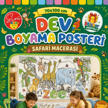 Dev Boyama Posteri–Eğlenceli Tatil Aktiviteleri Sticker Hediyeli ! Safari Tema